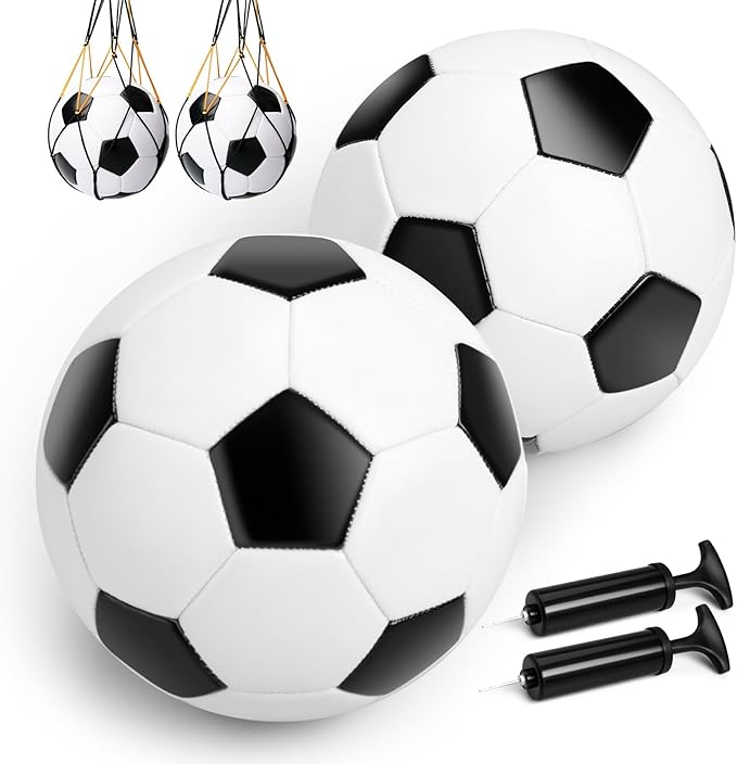 Soccer Ball Size 5 Size 4 Size 3 Size 2 with Pump Deflated - Single, 2 or 3 Pack Official Size Indoor Outdoor Training - Gift for Toddler Kids Youth Teens Adult 1-3 5-8 8-12 12+ Years Old Boys Girls